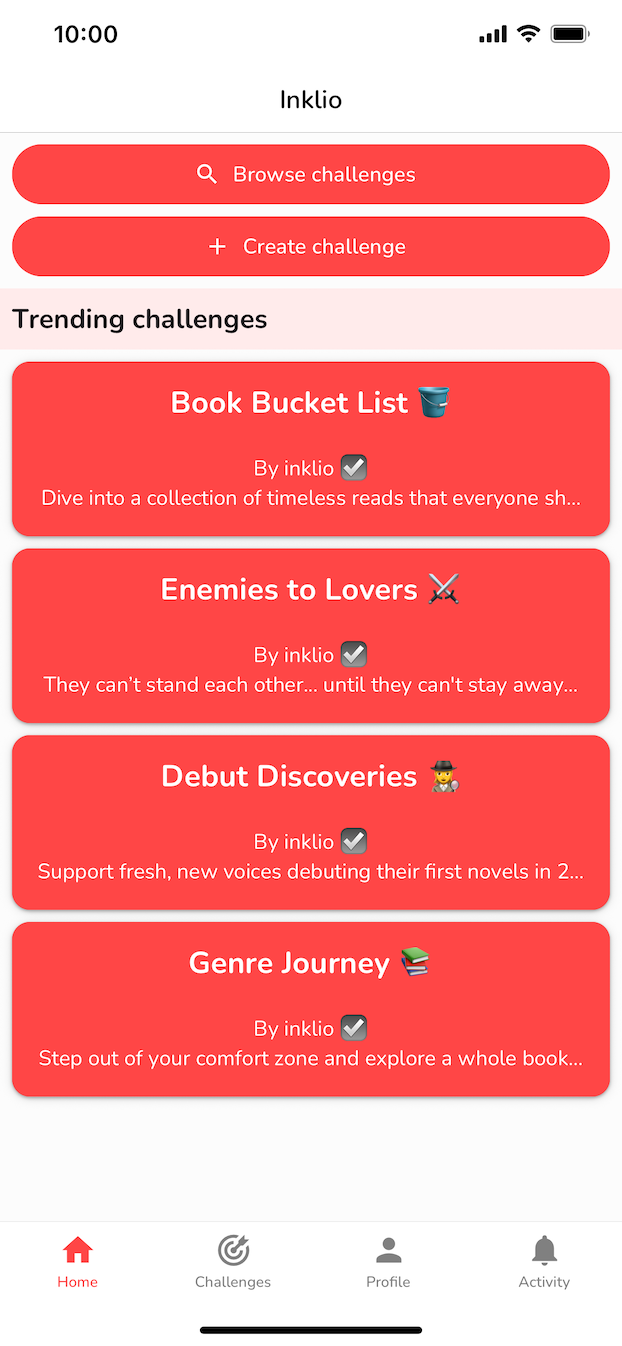 Screenshot of browsing for a challenge